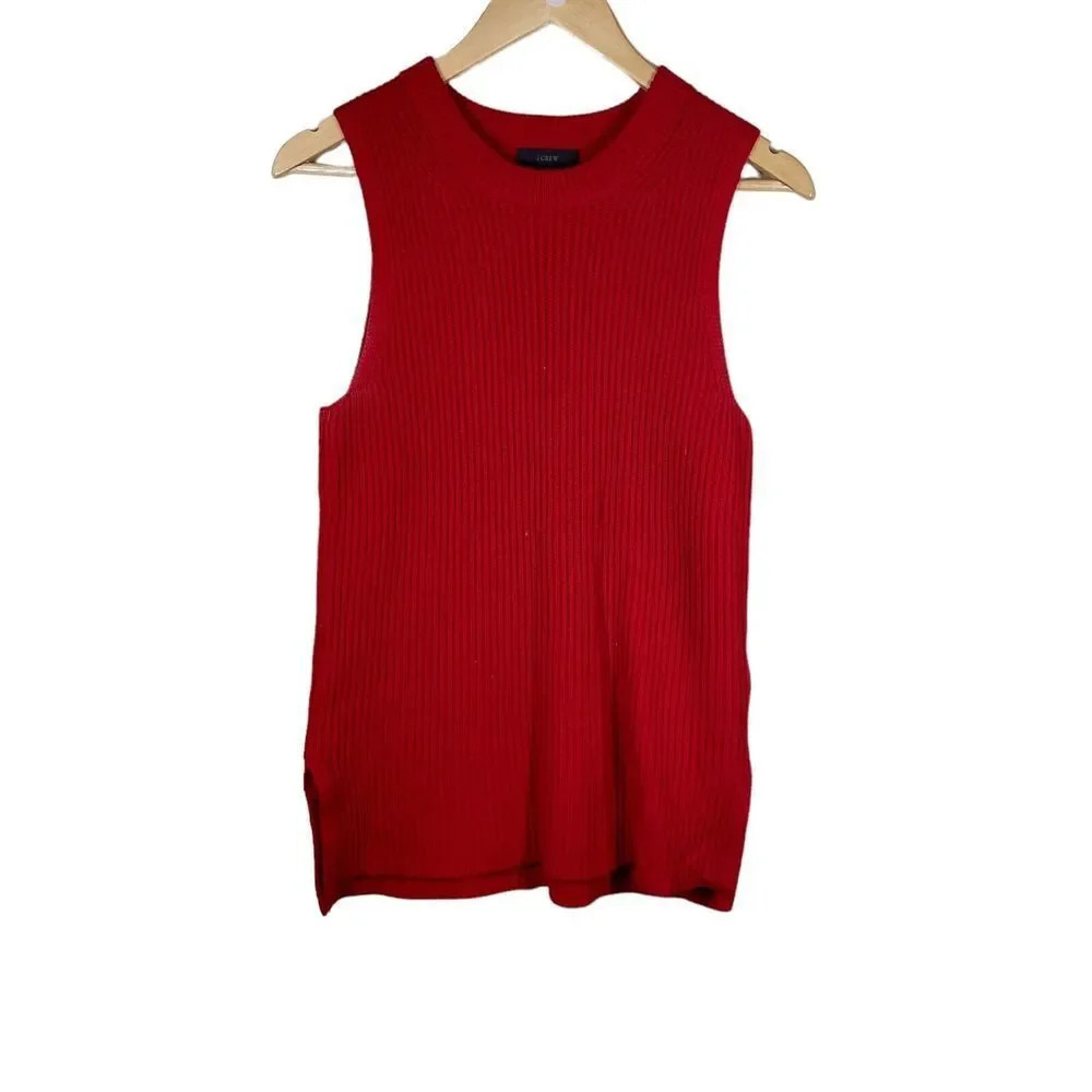 J. Crew Women's Sleeveless Tunic Sweater Size S F4132 Red Knit Crew Neck Wool